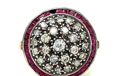 18K Yellow Gold & Silver Ruby and Diamond Ring