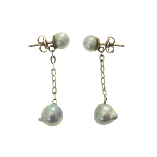Pair of 18k White Gold Natural Pearl Earrings.