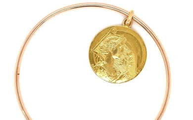 18k Bangle Bracelet Art Deco Medal