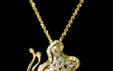 18k YG 0.92ct Diamond Butterfly Pendant Necklace