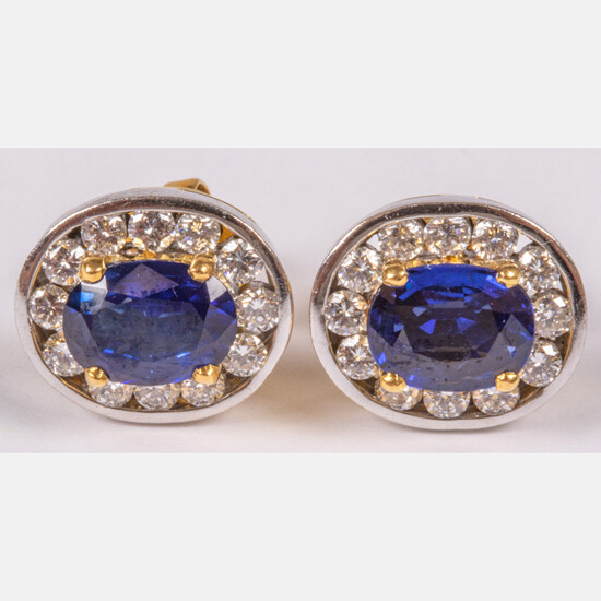 18kt Yellow and White Gold, Sapphire and Diamond Earrings