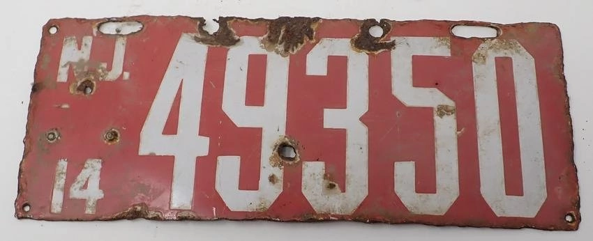 1914 Porcelain NJ License Plate