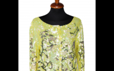 SAMPLE GARMENT Long sleeved shirt embroidered with lemon-yellow sequins...