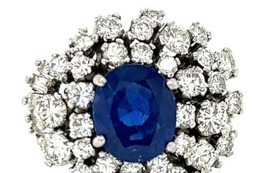 1950s Platinum GIA Certified Burma No-heat Sapphire & Diamond Ring