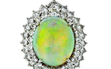1970's Platinum Large Fire Opal And Diamond Ring