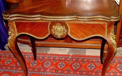 19C FRENCH EMPIRE ORMOLU MOUNT CARD GAME TABLE 19th century French Empire mahogany game table