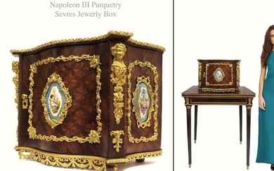 19th C Napoleon III Sevres Parquetry Bronze Jewelry Box