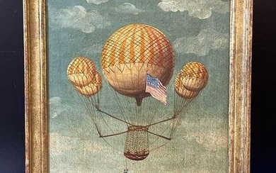 19th Century Oil/Panel, Hot Air Balloon