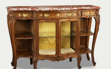 19th c. French carved walnut marble top buffet
