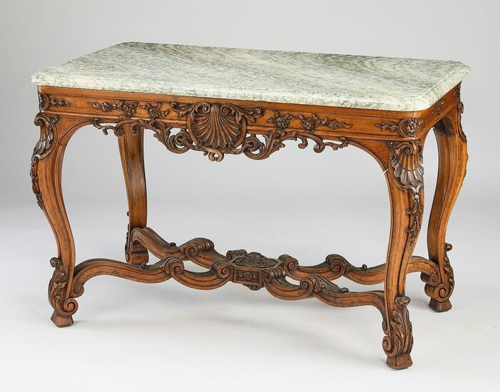 19th c. Louis XV style marble top walnut center table