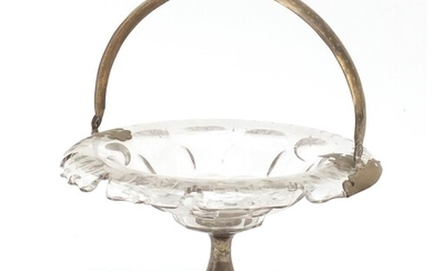 19th century French cut glass basket with silver swing handl...