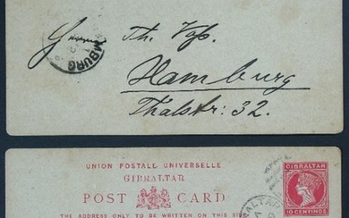 ג'יברלטר - 2 גלויות מוקדמות, סוף המאה ה19 שעברו בדואר כולל חותמת מלון שם