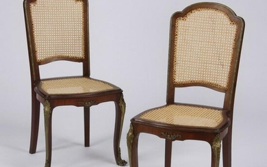 (2) 19th c. bronze mounted walnut chairs w/woven cane