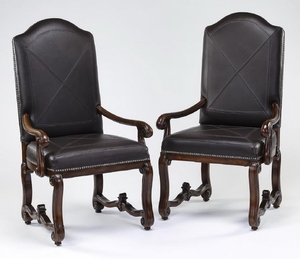 (2) French style mahogany and leather armchairs