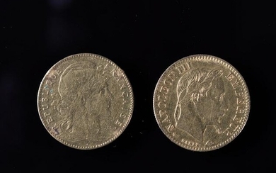 2 gold coins 10 Napoleon francs and 10 Marianne francs