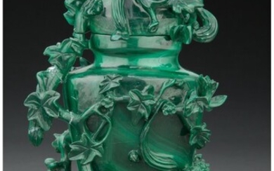 25050: A Chinese Carved Malachite Covered Censer, 20th
