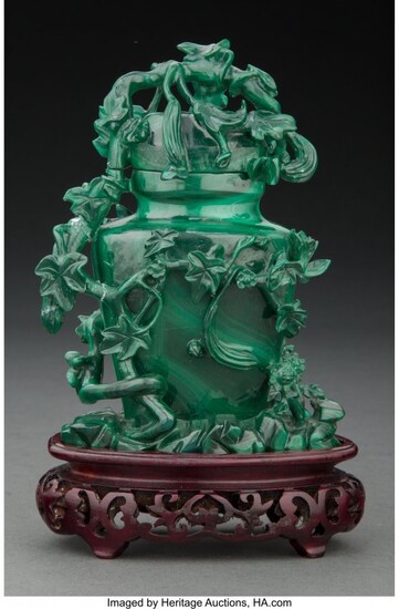 25050: A Chinese Carved Malachite Covered Censer, 20th