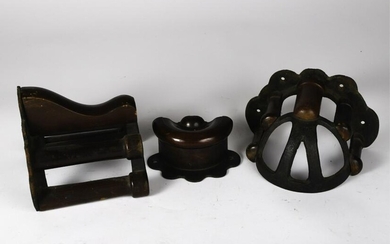 (3) CAST IRON AND WOODEN BRIDLE BRACKETS