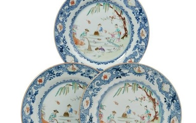 3 Chinese Export Famille Rose porcelain plates