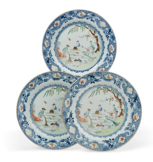 3 Chinese Export Famille Rose porcelain plates