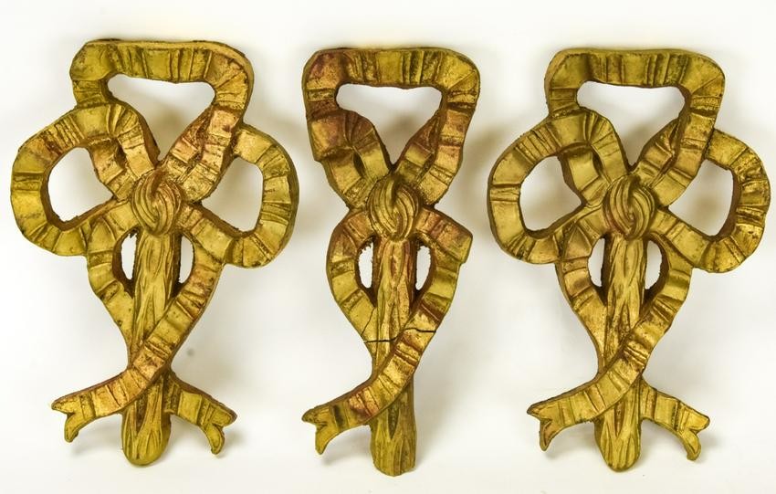 3 French Neoclassical Style Gilt Bow Wall Plaques