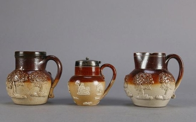 3 Mini Antique Royal Doulton Lambeth Stoneware Vessels