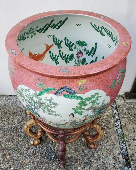 30s Extra Large Hand Painted Fish Bowl With Origianl
