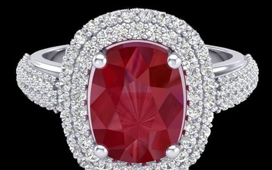 3.50 ctw Ruby & Micro Pave VS/SI Diamond Certified Ring 18k White Gold