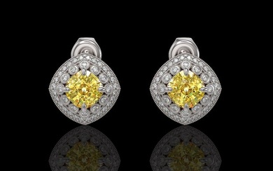 3.89 ctw Canary Citrine & Diamond Victorian Earrings 14K White Gold