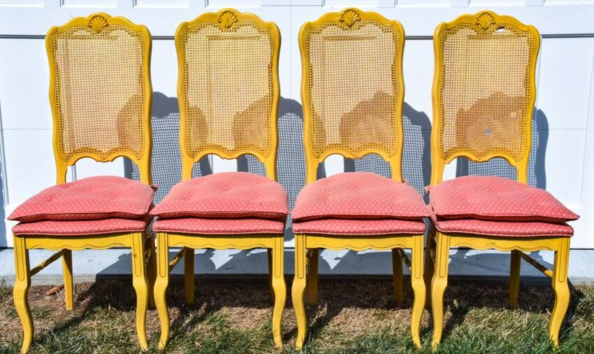 4 French Provencal Carved & Caned Dining Chairs