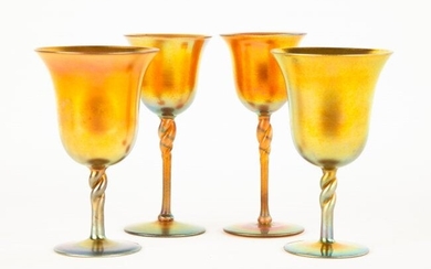 (4) Steuben Gold Aurene Goblets