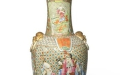 A LARGE CHINESE CANTON FAMILLE ROSE MOULDED 'SANXI…