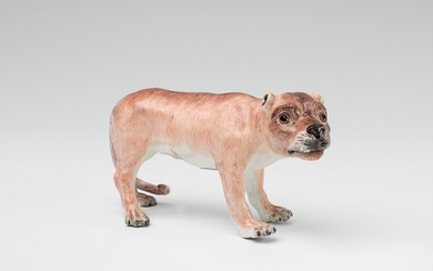 A rare Meissen porcelain model of a standing lioness