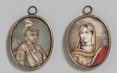 A pair of Delhi portrait miniature on ivory. Late 19th century