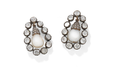 A pair of 19th century natural pearl and diamond drops