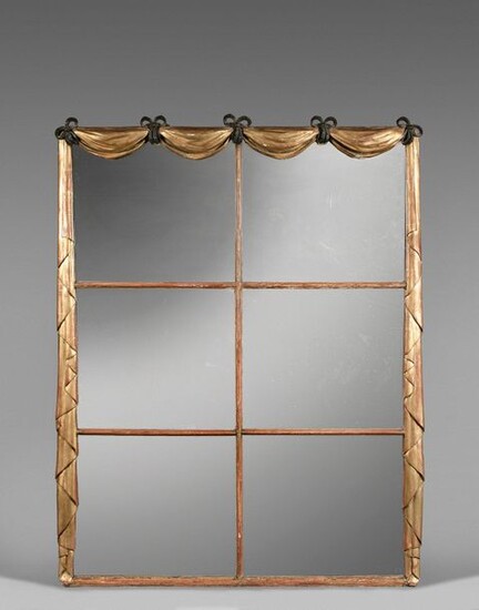 50- Large carved wooden mirror with drapery decoration...