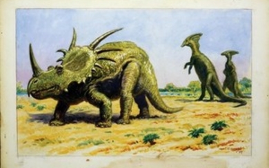 Charles Knight Original Watercolor Styracosaurus &