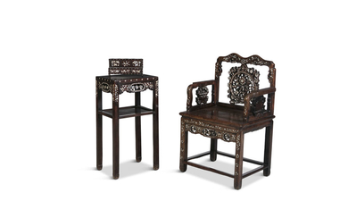A CHINESE CARVED HARDWOOD AND...