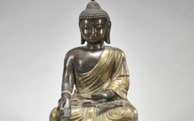 Chinese Parcel-Gilt Bronze Seated Figure of Buddha