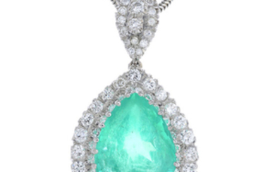 A Colombian emerald and diamond pendant, with chain.