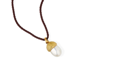 A cultured pearl and gold acorn pendant necklace,, Tony White