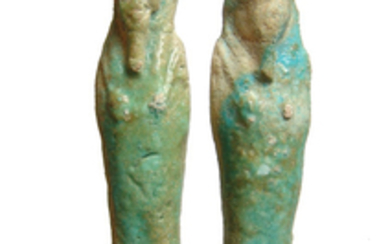 A pair of Egyptian faience ushabtis, Late Period