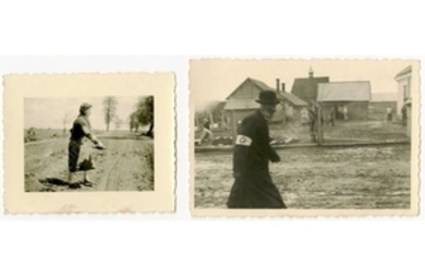 Four photographs - Jews wearing yellow badges and armbands / forced labor, 1940s