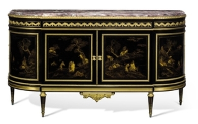 A FRENCH ORMOLU-MOUNTED EBONY, EBONIZED, AND GILT-DECORATED LACQUER COMMODE, AFTER THE MODEL BY MARTIN CARLIN, BY E.-GUILLAUME-EDMOND LEXCELLENT, PARIS, LATE 19TH CENTURY