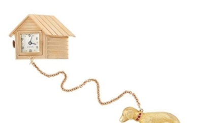 Gold and Ruby Dog and Doghouse Lapel-Watch