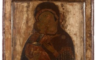 ICÔNE, RUSSIE, XVIIe SIÈCLE La Vierge de Wladimir Levkas puis tempera et or sur bois