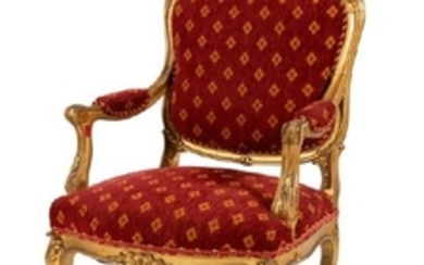 A Louis XV Style Carved Giltwood Fauteuil