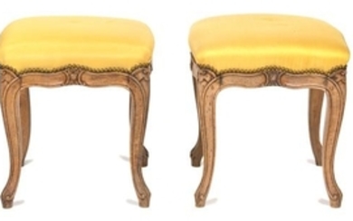 A Pair of Louis XV Style Carved Wood Tabourets
