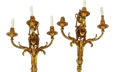 A Pair of Louis XVI Style Gilt-Bronze Three-Light