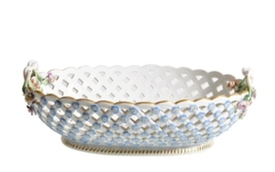 A Meissen pierced oval two-handled flower-encrusted basket